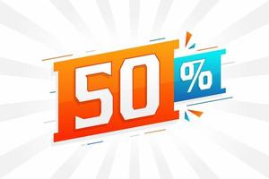 Promoción de banner de marketing de 50 descuentos. 50 por ciento de diseño promocional de ventas. vector