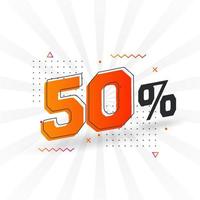 Promoción de banner de marketing de 50 descuentos. 50 por ciento de diseño promocional de ventas. vector