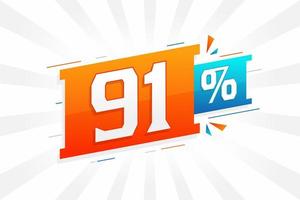 91 discount marketing banner promotion. 91 percent sales promotional design. vector