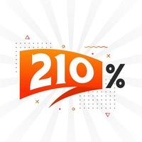 Promoción de banner de marketing de 210 descuentos. 210 por ciento de diseño promocional de ventas. vector