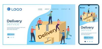 Delivery service.The concept of delivery.Online service.Remote client service.People and a large cardboard box.The template of the landing page.Flat vector illustration.