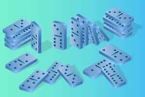 Domino.A set of differently placed dominoes on a blue-green background.You can use it as design elements.Isometric vector illustration.