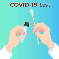 Hands of a doctor performing laboratory analysis to detect COVID-19 .Detection of coronavirus and testing of patients.COVID-19 test.Flat vector illustration.