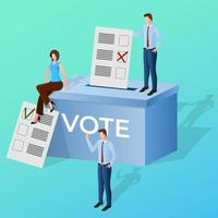 People and elections.People involved in election administration.The concept of free voting feedback of public opinion.Isometric vector illustration.