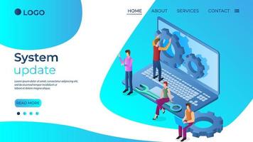 System update .The modern concept of maintenance of operating systems for web design. Communication technology.Business concept.Isometric vector image.The template of the landing page.