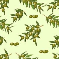 Pattern of olive branches.Seamless pattern of olive tree products on a light green background.Can be used for textile Wallpaper and packaging paper.Flat vector illustration.