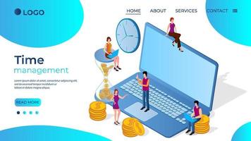 Time-management.The concept of effective control of time and effort.Planning of the workflow.The template of the landing page.Isometric illustration. vector