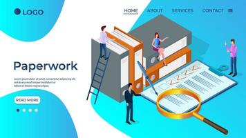 Paperwork.People study documents.Concept of office work.Teamwork of office management.People sort out documents.Isometric vector illustration.