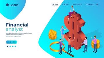 Financial analyst.People against the dollar.The concept of assessing the financial level of enterprises and financial organizations has been developed.Isometric vector illustration.