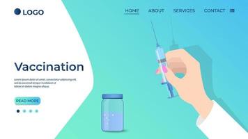 Vaccination.The doctor's hand with a syringe makes a vaccination.Concept of treatment and prevention of viral infections.Flat vector illustration.The template of the landing page.