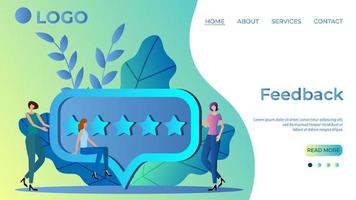 Feedback.The concept of public relations.Evaluation of the success rating.rating agency.People against the background of rating stars.The template of the landing page.Flat vector illustration.