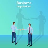 Business negotiations.Businessmen are engaged in the negotiation process.People with shadows in the background.3d illustration.The concept of a handshake of a transaction and business activity. vector