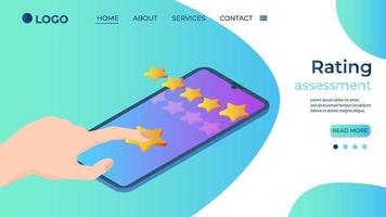 Rating assessment.Feedback.Evaluate the services provided using your smartphone.The concept of criticism.Isometric vector illustration.The template of the landing page.