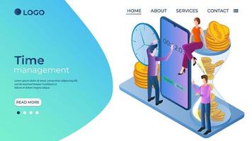 Time-management.The concept of effective control of time and effort.Planning of the workflow.The template of the landing page.Isometric illustration. vector