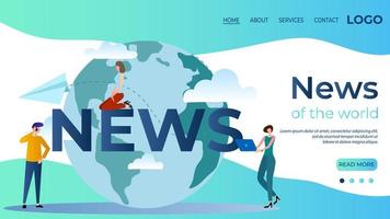 News of the world.Concept of international news.People involved in the production of news programs.Teamwork.The template of the landing page.Flat vector illustration.