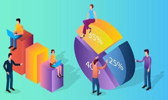 Business people and infographic.The concept of business control.Business Analytics and financial control.People on the background of infographic characters.Isometric vector illustration.