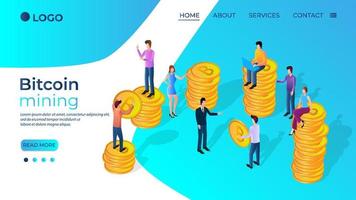 Bitcoin mining.People are engaged in the production of bitcoins.The concept of cryptocurrency turnover.Modern cryptocurrency mining business.Financial investments in bitcoins.Isometric vector