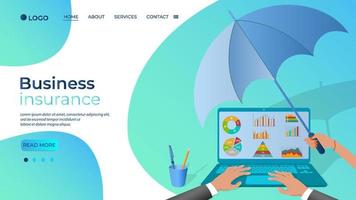 Business insurance.A hand with an umbrella covers a businessman.The concept of promoting and protecting business and business projects.Flat vector illustration.The template of the landing page.