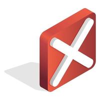 Isometric image of the checkmark icon.Red icon indicating no.The sign of the error.White cross on a red background.Isolated object on a white background.Vector illustration. vector