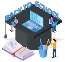 Back to school.Isometric image of people going to school.The concept of starting a new school year.Vector illustration. vector