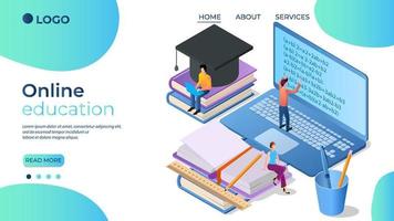 Online education.The concept of an educational web seminar.Organization of Internet classes.Online classes and distance learning.The template of the landing page.Isometric vector illustration.