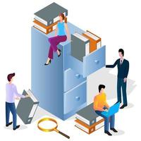 People are searching for documents.The concept of office management.Teamwork.Office work and coworking.Isometric vector illustration.