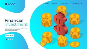 Financial investment.Search for financial investments.The concept of helping businesses.Financial contribution to the development of production.Isometric vector illustration.Landing page template
