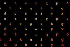 Dark orange vector background with signs of alphabet.