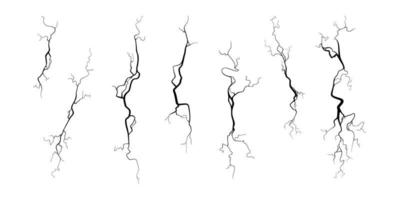 Crack on concrete or ground due to aging or drought. Set of fissures isolated in white background. Vector illustration