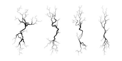 Crack on concrete or ground due to aging or drought. Set of fissures isolated in white background. Vector illustration