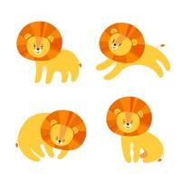 Set of happy lions for prints. Vector illustration in cartoon style