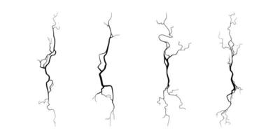 Crack on concrete or ground due to aging or drought. Set of fissures isolated in white background. Vector illustration