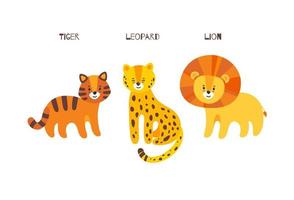 Leopard, tiger and lion in vector illustration. Portrait of big cats