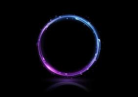 Neon swirl. Curve blue line light effect. Abstract ring background with glowing swirling background. Energy flow tunnel. Blue portal, platform. Magic circle vector. Round frame with light effect vector