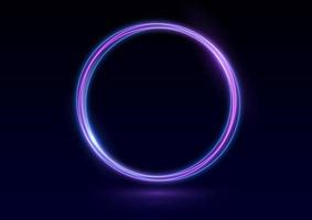 Neon swirl. Curve blue line light effect. Abstract ring background with glowing swirling background. Energy flow tunnel. Blue portal, platform. Magic circle vector. Round frame with light effect vector