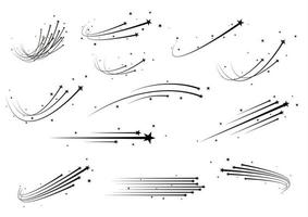 estrella fugaz abstracta, estrella fugaz con una poderosa estrella estela sobre un meteorito de fondo blanco, cometa, línea de velocidad, vórtice de movimiento, asteroide, línea de movimiento de velocidad. vector