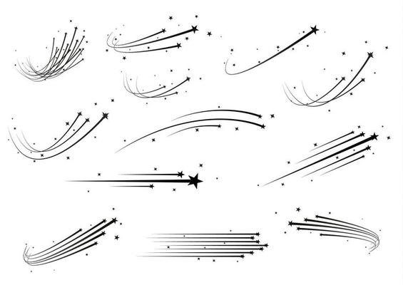 Abstract shooting star, falling star with a powerful trail star on a white background Meteoroid, comet, speed line, motion vortex, asteroid, speed motion line.