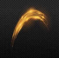 Golden glowing shiny lines effect vector background. Luminous white lines of speed. Light glowing effect. Light trail wave, fire path trace line and incandescence curve twirl.