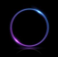 Neon swirl. Curve blue line light effect. Abstract ring background with glowing swirling background. Energy flow tunnel. Blue portal, platform. Magic circle vector. Round frame with light effect vector