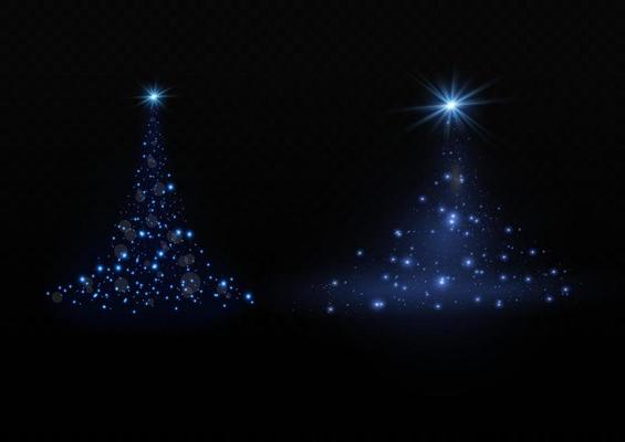 Christmas tree from light vector background.Golden Christmas tree as a symbol of a happy New Year, a merry Christmas holiday. Golden light decoration. Bright shiny