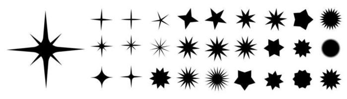 Star icon. Collection of illustrations of twinkling stars. Sparks, shining explosion in the sky. vector