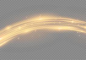 Golden glowing shiny lines effect vector background. Luminous white lines of speed. Light glowing effect. Light trail wave, fire path trace line and incandescence curve twirl.