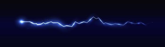 Lightning, blue color lightning strike during a night storm, electrical energy, electric shock, flash of magical energy. Powerful prospective discharge, Light Spark Storm Flash Thunderstorm. Vector