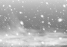 invierno y nieve con niebla. viento y niebla. nieve y viento. elemento decorativo degradado blanco. ilustración vectorial. luz, polvo, invierno, tormenta de nieve, navidad, vector. vector