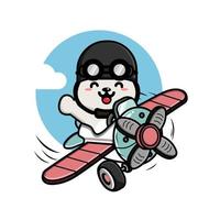 Cute little polar flying with airplane illustration vector