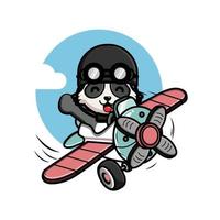 Cute little raccoon flying with airplane illustration vector