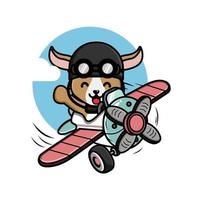 Cute little goat flying with airplane illustration vector