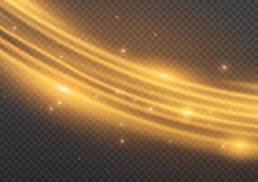 Golden glowing shiny lines effect vector background. Luminous white lines of speed. Light glowing effect. Light trail wave, fire path trace line and incandescence curve twirl.