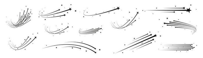 Abstract shooting star, falling star with a powerful trail star on a white background Meteoroid, comet, speed line, motion vortex, asteroid, speed motion line. vector