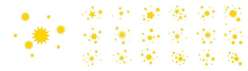 Star icon. Collection of illustrations of twinkling stars. Sparks, shining explosion in the sky.